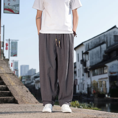 Buddha Stones Spring Fall Retro Casual Solid Long Pants Men's Straight Leg Pants With Pockets - DimGray - US/UK/AU46，EU56 (5XL) - image 0