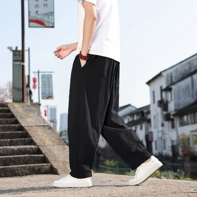 Buddha Stones Spring Fall Retro Casual Solid Long Pants Men's Straight Leg Pants With Pockets - image 17