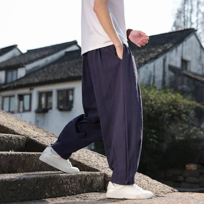 Buddha Stones Spring Fall Retro Casual Solid Long Pants Men's Straight Leg Pants With Pockets - image 22