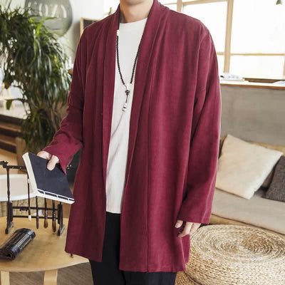 Buddha Stones Fall Winter Casual Minimalist Solid Knit Long Sleeve Men's Kimonos - image 6