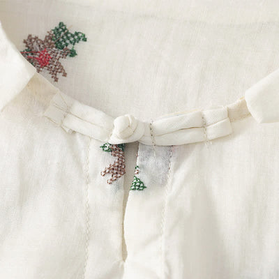 Buddha Stones Summer Casual Embroidery Floral Women's Short Sleeve Shirts - image 12
