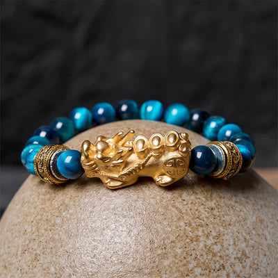 Buddha Stones Blue Tiger Eye Beads Pi Xiu Wealth Courage Bracelet - image 2