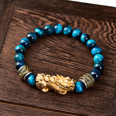 Buddha Stones Blue Tiger Eye Beads Pi Xiu Wealth Courage Bracelet - image 1