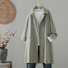 Buddha Stones Spring Fall Casual Minimalist Button-Up Solid Women's Coat With Pocket - DarkSeaGreen - US12, UK/AU16, EU44 (2XL) - image 0