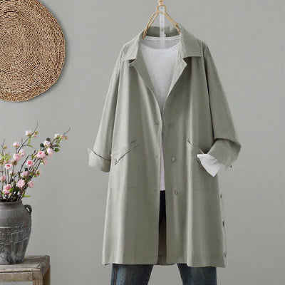 Buddha Stones Spring Fall Casual Minimalist Button-Up Solid Women's Coat With Pocket - DarkSeaGreen - US12, UK/AU16, EU44 (2XL) - image 0