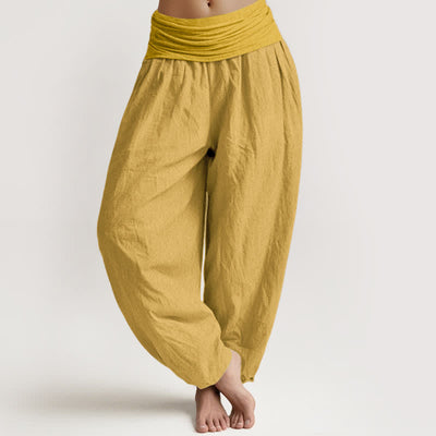 Buddha Stones Goldenrod Women's Pure Cotton Elastic Waist Harem  Pants - Goldenrod - US16，UK/AU20，EU48 (3XL) - image 0
