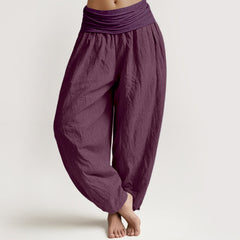Buddha Stones Purple Pure Cotton Women's Elastic Waist Harem  Pants - Purple - US16，UK/AU20，EU48 (3XL) - image 0