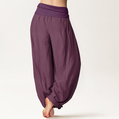 Buddha Stones Purple Pure Cotton Women's Elastic Waist Harem  Pants - image 1