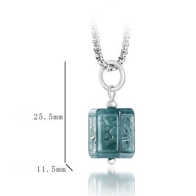Buddha Stones Jade Om Mani Padme Hum Wisdom Square Pendant Necklace - image 8