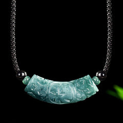 Buddha Stones Jade Fu Character Engraved Curved Bar Luck and Blessing Necklace - Fu Character(Luck ♥ Blessing) - Approx. 13.5 × 44.5 mm - image 0