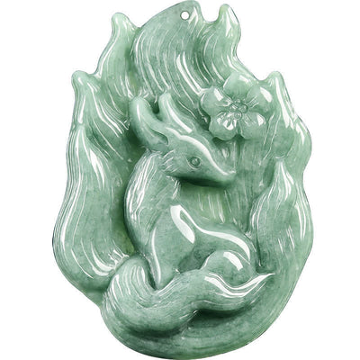Buddha Stones Jade Nine-Tail Fox Luck Relief Carved Pendant Necklace - image 9