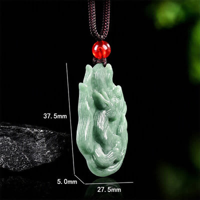 Buddha Stones Jade Nine-Tail Fox Luck Relief Carved Pendant Necklace - image 7