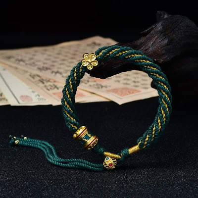 Buddha Stones Hand-Woven Tibetan Om Mani Padme Hum Flower Wisdom Rope Bracelet - Dark Green - image 22