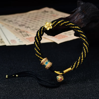 Buddha Stones Hand-Woven Tibetan Om Mani Padme Hum Flower Wisdom Rope Bracelet - Black - image 24
