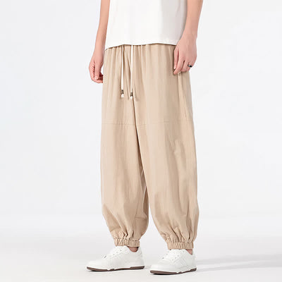 Buddha Stones Spring Summer Casual Minimalist Drawstring Solid Cotton Linen Ankle Pants Men's Harem Pants With Pocket - image 19