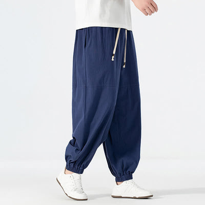 Buddha Stones Spring Summer Casual Minimalist Drawstring Solid Cotton Linen Ankle Pants Men's Harem Pants With Pocket - image 2