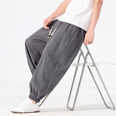 Buddha Stones Spring Summer Casual Minimalist Drawstring Solid Cotton Linen Ankle Pants Men's Harem Pants With Pocket - image 16