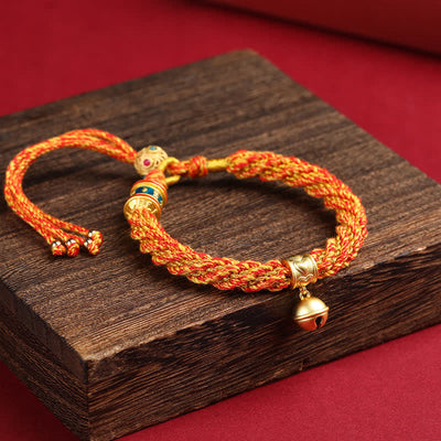Buddha Stones Hand-Woven Tibetan Om Mani Padme Hum Wisdom Bell Charm Multicolor Rope Bracelet - Yellow - image 6