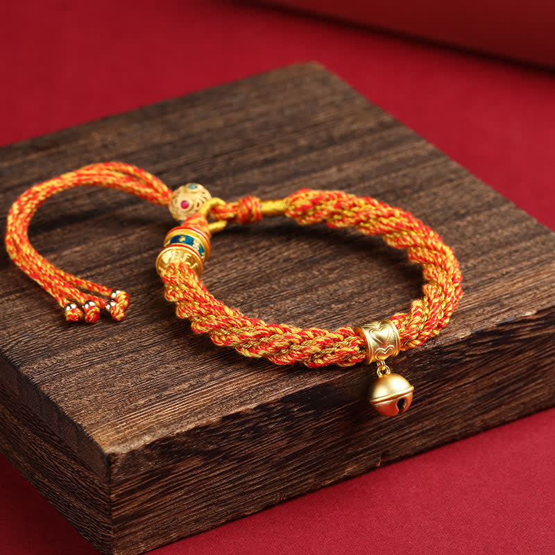 Buddha Stones Hand-Woven Tibetan Om Mani Padme Hum Wisdom Bell Charm Multicolor Rope Bracelet - Yellow - image 6