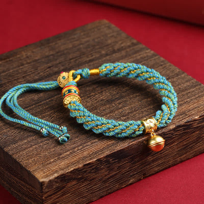 Buddha Stones Hand-Woven Tibetan Om Mani Padme Hum Wisdom Bell Charm Multicolor Rope Bracelet - Blue Green - image 14