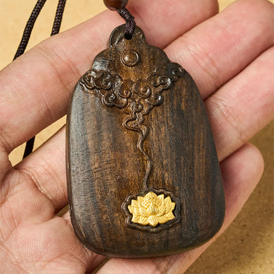 Buddha Stones Sappanwood Auspicious Clouds Lotus Carved New Beginnings Pendant Necklace - image 4