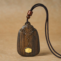 Buddha Stones Sappanwood Auspicious Clouds Lotus Carved New Beginnings Pendant Necklace - Cloud Lotus Blessing - image 0