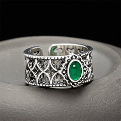 Buddha Stones Vintage Green Agate Balance Engraved Open Ring - Approx. 18-20mm(US 8-US 10) - image 0