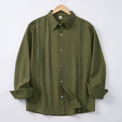 Buddha Stones Spring Fall Minimalist Classic Button-Up Solid Men's Long Sleeve Shirts - DarkOliveGreen - US/UK/AU42, EU52 (3XL) - image 0