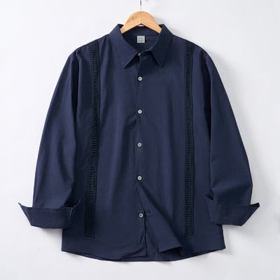 Buddha Stones Spring Fall Minimalist Classic Button-Up Solid Men's Long Sleeve Shirts - Navy - US/UK/AU42, EU52 (3XL) - image 9