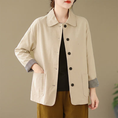 Buddha Stones Spring Fall Casual Minimalist Button-Up Solid Women's Jacket With Pockets - Beige - US8-10, UK/AU12-14, EU40-42 (2XL) - image 19