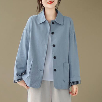 Buddha Stones Spring Fall Casual Minimalist Button-Up Solid Women's Jacket With Pockets - LightSteelBlue - US8-10, UK/AU12-14, EU40-42 (2XL) - image 10
