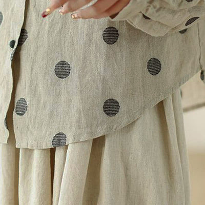 Buddha Stones Spring Fall Casual Vintage Button-Up Polka Dot Women's Long Sleeve Shirts With Pocket - image 9