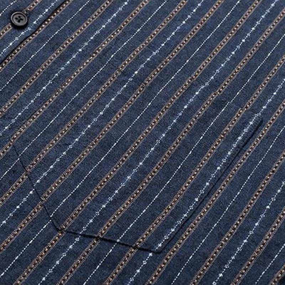 Buddha Stones Fall Casual Vintage Button-Up Striped Cotton Men's Long Sleeve Shirts With Patch Pocket - image 5