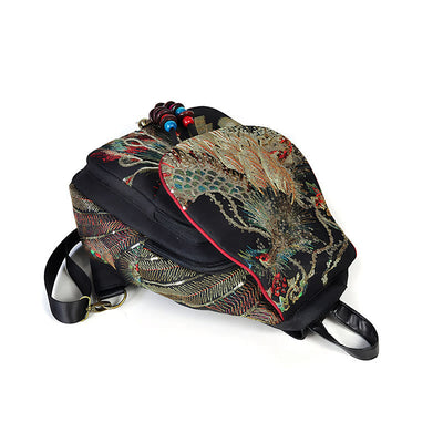 Buddha Stones Peacock Embroidery Canvas Tassel Backpack - image 12
