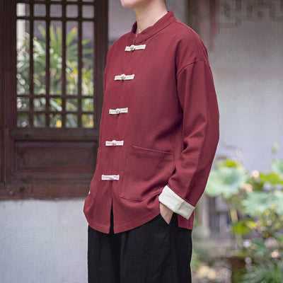 Buddha Stones Fall Winter Tang Style Vintage Mandarin Collar Frog Button Solid Women's Jackets With Pocket - image 1