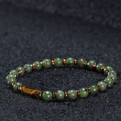 Buddha Stones Green Moss Agate Round Bead Tiger Eye Accent Bracelet - Moss Agate & Tiger Eye (Wrist Circumference: 6.3–6.7 in/16–17 cm) - image 2