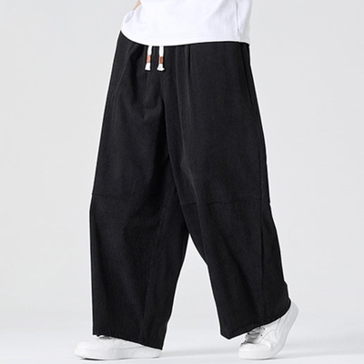 Buddha Stones Fall Winter Casual Corduroy Drawstring Solid Long Pants Men's Straight Leg Pants With Pocket - Black - US/UK/AU46，EU56 (5XL) - image 15
