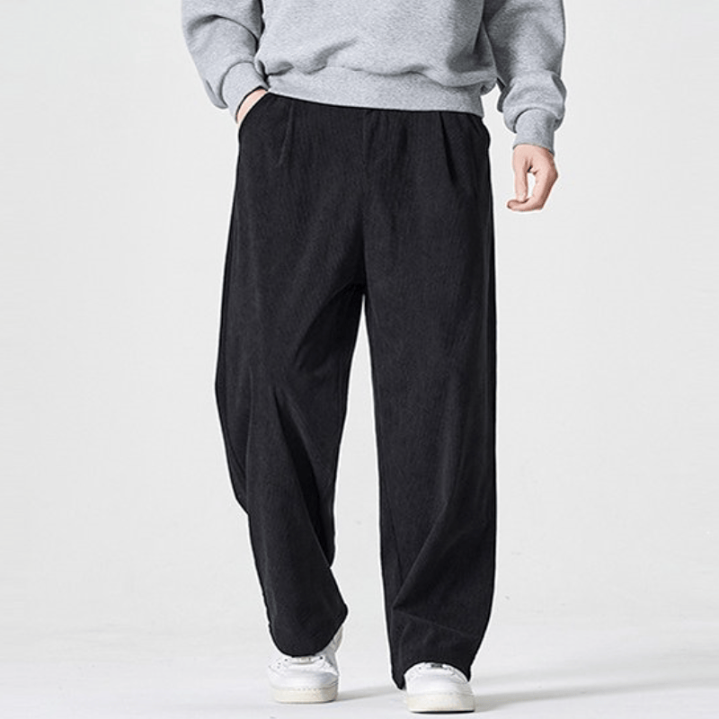 Buddha Stones Fall Winter Casual Vintage Corduroy Pleated Solid Long Pants Men's Straight Leg Pants With Pockets - image 3