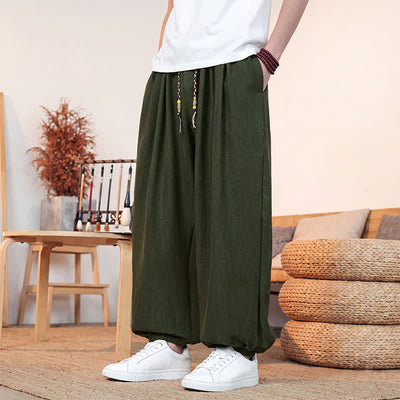 Buddha Stones Spring Summer Casual Drawstring Solid Cropped Pants Men's Straight Leg Pants With Pocket - image 21