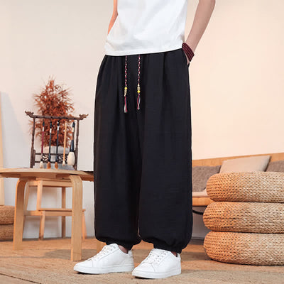 Buddha Stones Spring Summer Casual Drawstring Solid Cropped Pants Men's Straight Leg Pants With Pocket - image 13