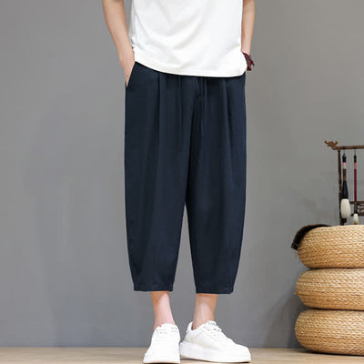 Buddha Stones Spring Summer Casual Drawstring Solid Capri Pants Men's Harem Pants With Pocket - image 12