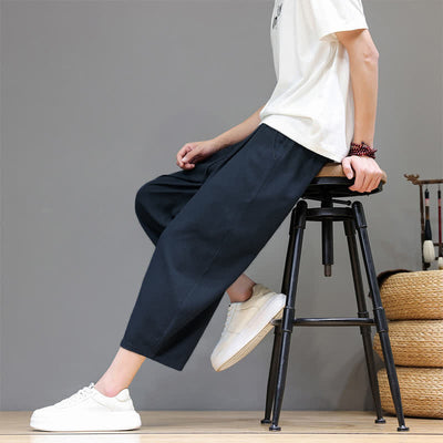Buddha Stones Spring Summer Casual Drawstring Solid Capri Pants Men's Harem Pants With Pocket - image 17