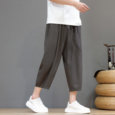 Buddha Stones Spring Summer Casual Drawstring Solid Capri Pants Men's Harem Pants With Pocket - image 2