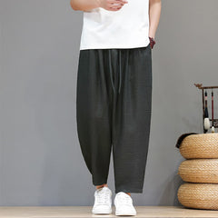 Buddha Stones Spring Summer Casual Minimalist Drawstring Solid Cropped Pants Men's Harem Pants With Pocket - SlateGray - US/UK/AU46, EU56 (5XL) - image 0