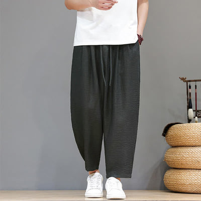 Buddha Stones Spring Summer Casual Minimalist Drawstring Solid Cropped Pants Men's Harem Pants With Pocket - SlateGray - US/UK/AU46, EU56 (5XL) - image 0