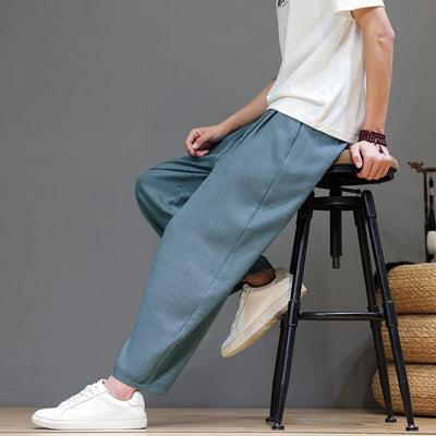 Buddha Stones Spring Summer Casual Minimalist Drawstring Solid Cropped Pants Men's Harem Pants With Pocket - image 14