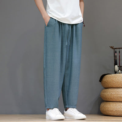 Buddha Stones Spring Summer Casual Minimalist Drawstring Solid Cropped Pants Men's Harem Pants With Pocket - image 9