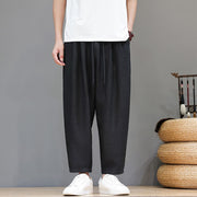 Foviel Spring Summer Casual Minimalist Drawstring Solid Cropped Pants Men's Harem Pants With Pocket