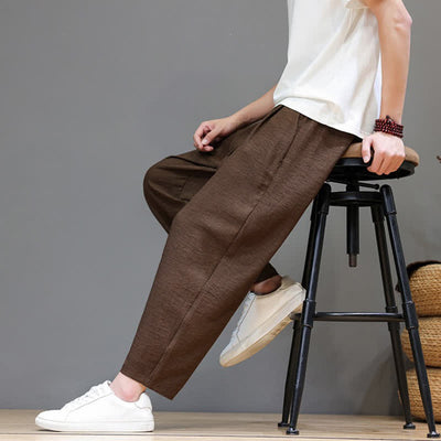 Buddha Stones Spring Summer Casual Minimalist Drawstring Solid Cropped Pants Men's Harem Pants With Pocket - image 31