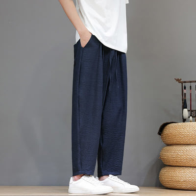 Buddha Stones Spring Summer Casual Minimalist Drawstring Solid Cropped Pants Men's Harem Pants With Pocket - image 34